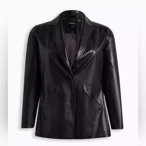 Torrid Faux Leather Long Line Single Button Blazer Black 2X 18/20 Quiet Luxury